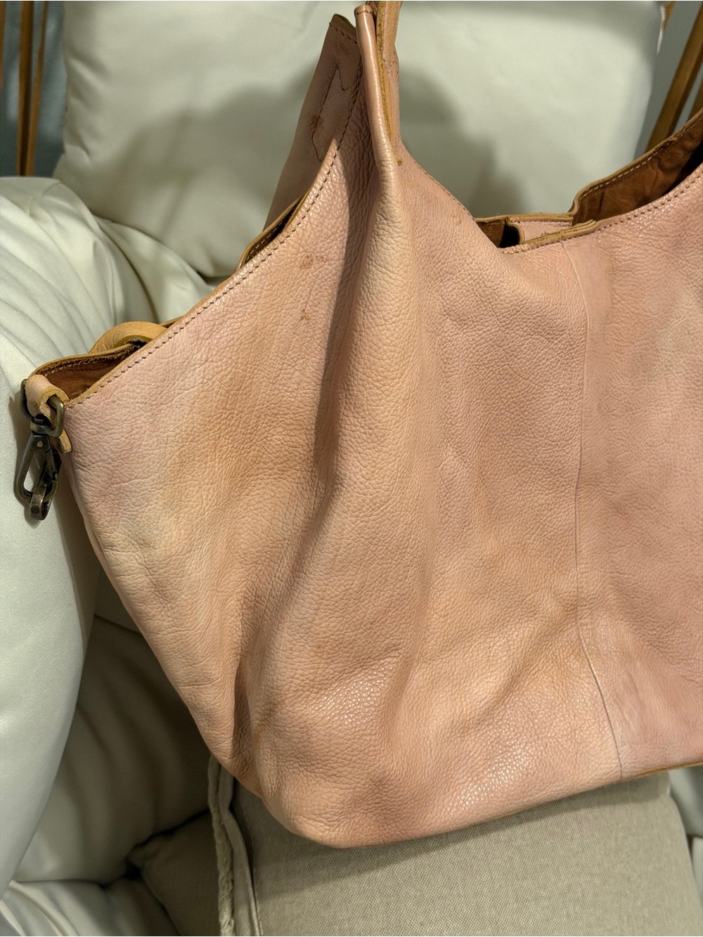 Free People Tivoli Leather Tote Bag Tan NWOT Pebbled Leather Slouchy Tote - Picture 3 of 16